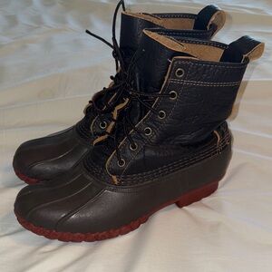 Women’s Black Winter Rain Duck Boots with Brown Sole